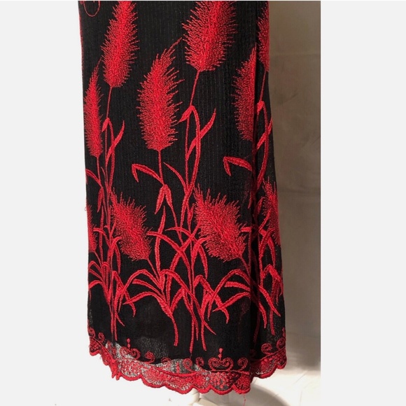 Y2K Francesca Caretti Black Red Floral Embroidered A-Line Midi Cocktail Dress~4~ - Picture 7 of 12